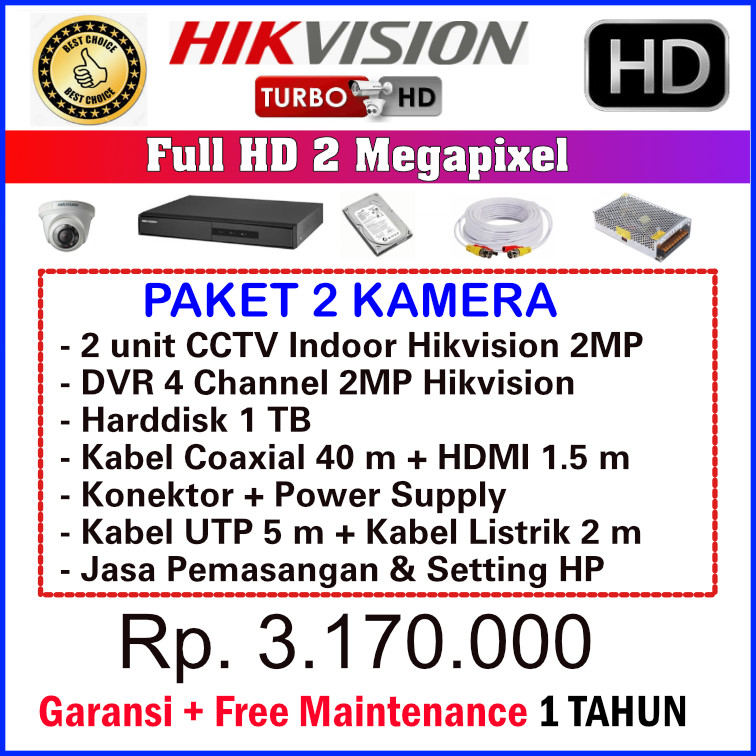 Paket CCTV Hikvision 2MP - 2 Kamera