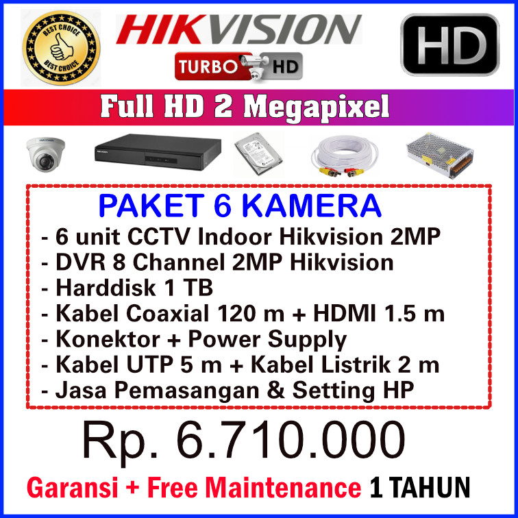 Paket CCTV Hikvision 2MP - 6 Kamera